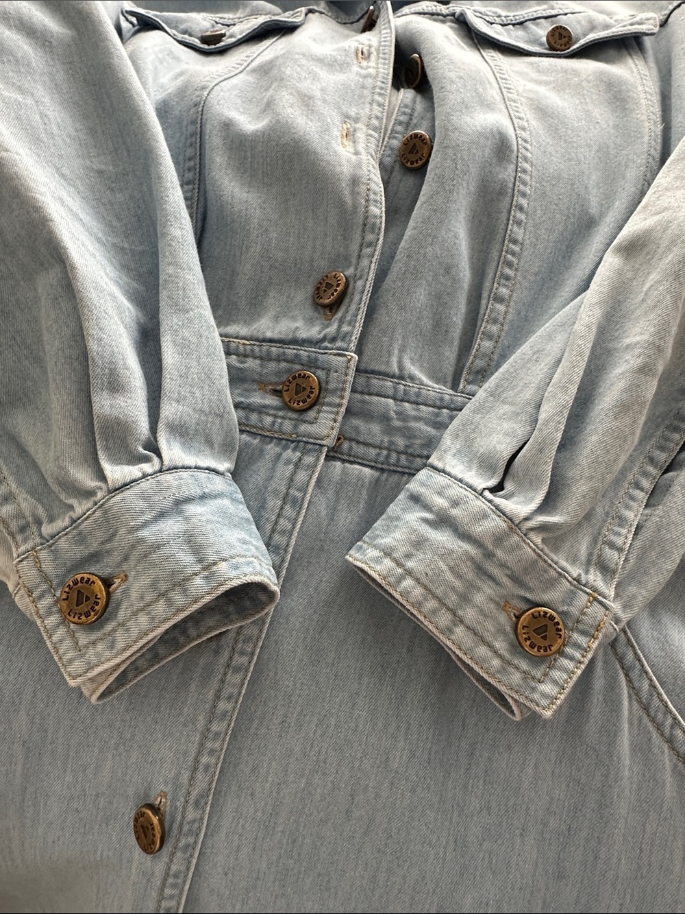 Vintage 90s Lizwear Denim Maxi Shirtdress Size 12P Light Wash Western Cowgirl - Picture 14 of 15
